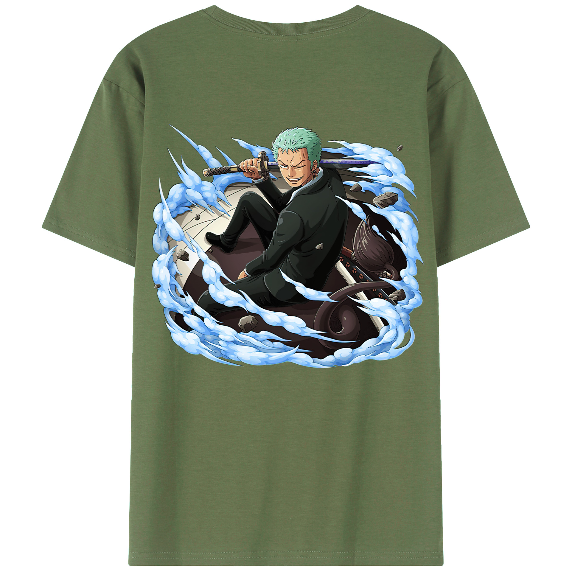 ワンピース ロロノア・ゾロ ONE PIECE Roronoa Zoro 綿100％ メンズ半袖Tシャツ（バックプリント） 通気性